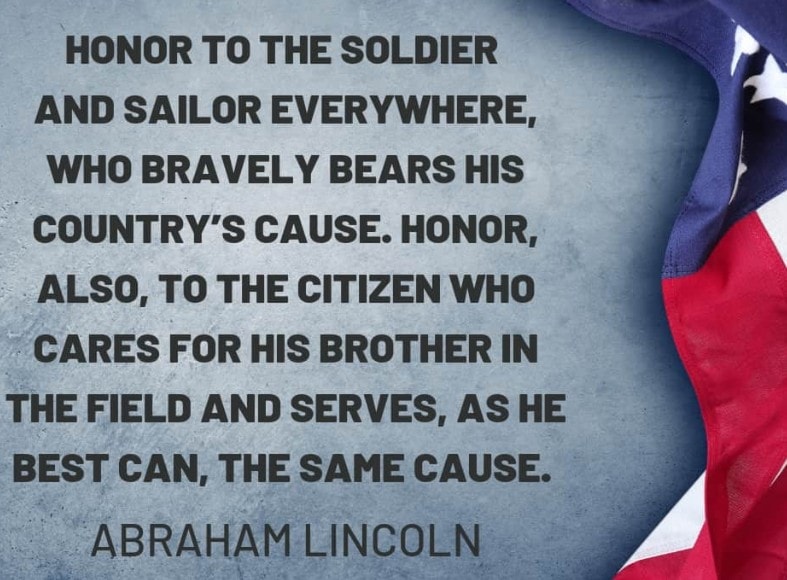 Abraham Lincoln Memorial Day quote graphic honoring soldiers, sailors, and citizens who support them