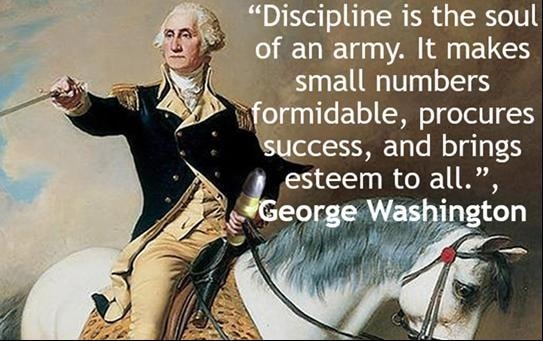 George Washington portrait with quote on discipline and character
