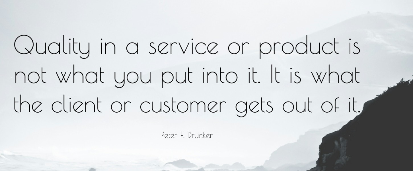 Peter Drucker quote graphic about customer value and discovery