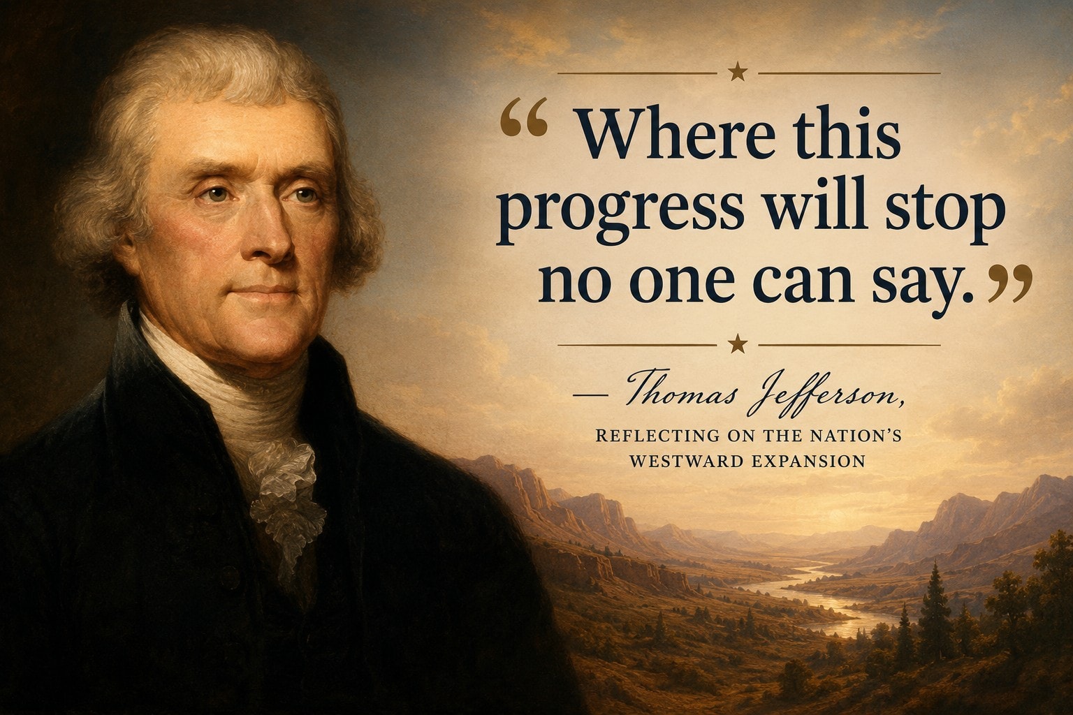 Thomas Jefferson portrait with quote on westward progress